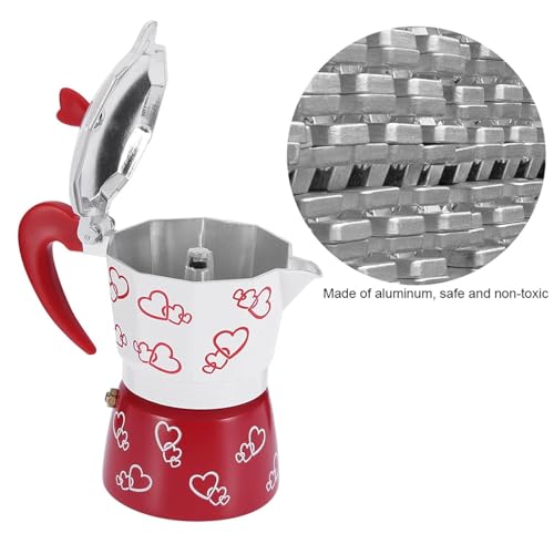 Image of 3 Cup Moka Pot Coffee Maker for Kitchen | Cappuccino & Espresso Stovetop Brewer | Italian Style Aluminium with Heat Resistant Handle | Gas Stove Compatible | Red & White