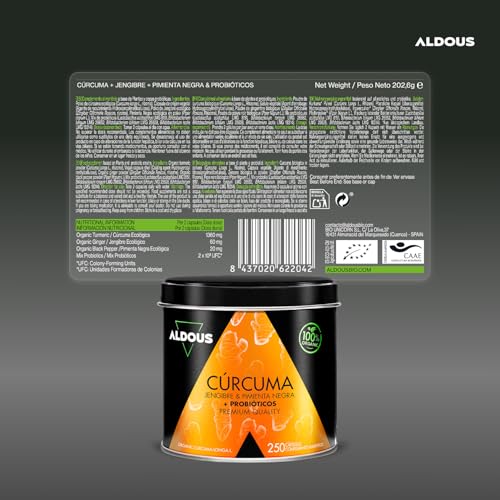 Miniatura 6 de 250 Cápsulas Probióticos Bio Cúrcuma Con Jengibre Y Pimienta Negra - 1460mg - Con Curcumina Y Piperina - Antiinflamatorio Natural - Fórmula Avanzada - Certificación Ecológica