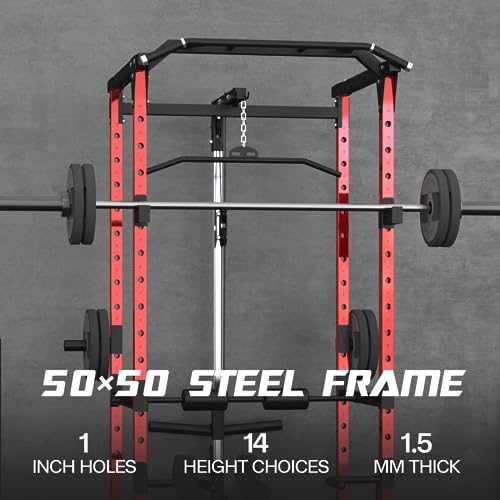 image for Mappding Power Cage, Power Rack with LAT Pulldown, Multi-Functional Sq