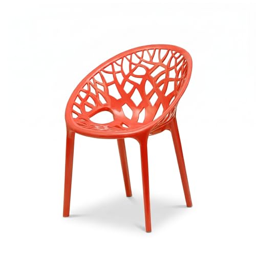 Image of Oaknest Neelkamal Crystal Plastic Chair - Stylish Tree-Design Backrest, Lightweight & Durable for Home, Garden & Patio (Red), Set of 1 Piece
