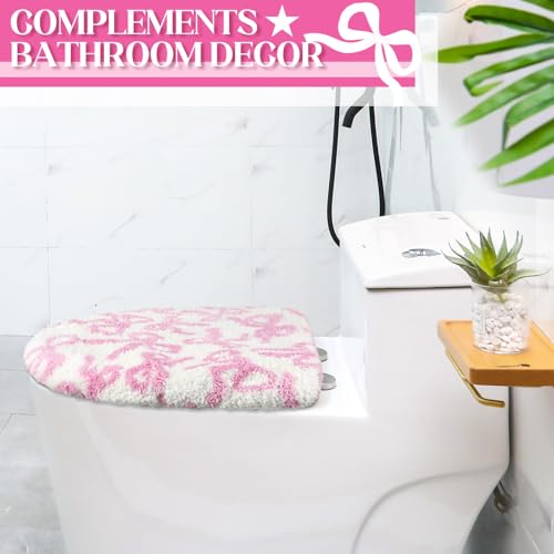 SmoothNovelty Rose Pink Bow Toilet Lid Cover Washable Coquette Cute Plush Toilet Cover for Bathroom Decor Soft Microfiber 17.5 x 15 Inch Non Slip Rubber Backing Fits Most Round, Elongated - Thumbnail 7