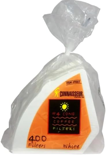 Connaiseur #4 Cone Coffee Filters, White, 400 Count – Oxygen-Cleansed, Fits 8-12 Cup Coffee Makers