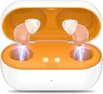 Rechargeable Digital Hearing Aids for Seniors, Noise Cancelling, 16-Channel Sound Processing, Invisible, Comfortable, with Charging Case (Skin, L)