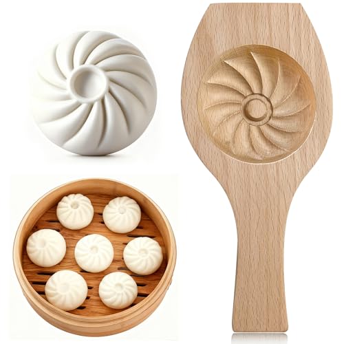 Wooden Bao Bun Maker Diy Steamed Bun Mold, Traditional Baozi Maker Mold for Handmade Steamed Buns, Wood Dumpling Pastry Mould Baking Tool