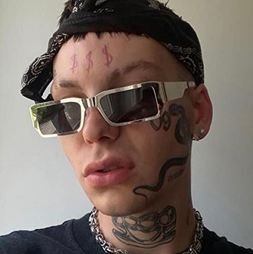 Square Small Frame Steel Leather Metal Sunglasses Personality Hip-hop Anti-UV Sunglasses (Gun Frame Gray Flakes)3