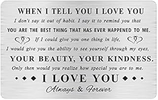 MOQIYXL I Love You Gifts for Her, Anniversary Card for Wife Girlfriend, Romantic Mothers Day Gifts for Women, Valentines Day, Metal Engraved Wallet Card