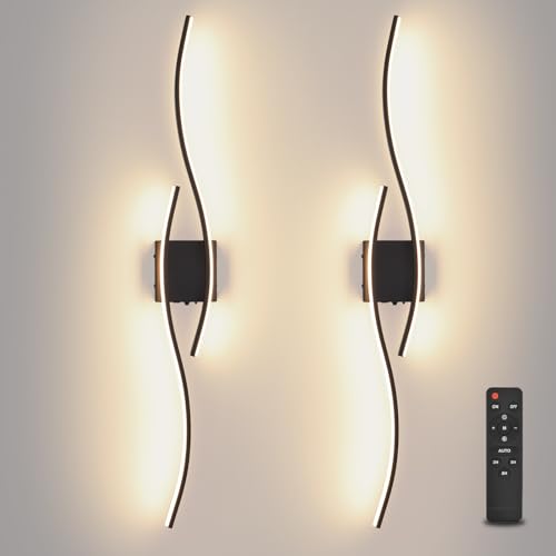 Image of Battery Operated Wall Sconces Set Of Two, 3000K-6500K 39.4 inch black LED dimmable wireless wall sconce with remote control, USB rechargeable wall lights for Living Room Bedroom Hallway Background