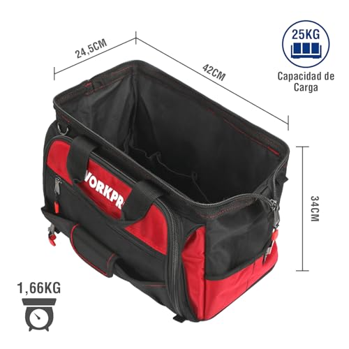Miniatura 2 de Workpro Bolsa De Herramientas 42 X 25 X 34 Cm, Bolsa De Herramientas Con Carga Máxima 18-30kg, Respaldo Rígido Resistente Al Agua, Correa Ancha Ajustable Para El Hombro, Cremallera Flexible