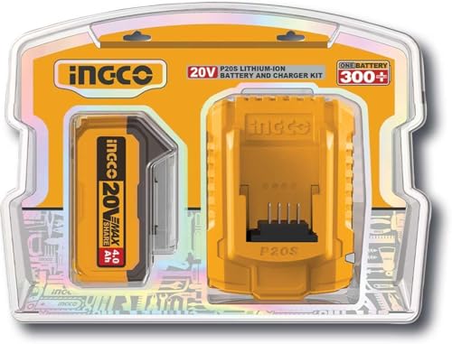 Image of Ingco P20S Lithium-ion 4.0Ah Battery and 2A Charger Kit, FBCPK1214 for 20V Cordless Tools