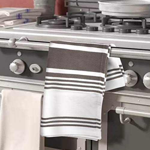Urban Villa Kitchen Towels Trendy Stripes Dove Grey/White Set Of 3 Dish Towels For Kitchen Highly Absorbent 100% Cotton Size 20X30 Inches Kitchen Towels With Mitered Corners Kitchen Hand Tea Towels #TOP1