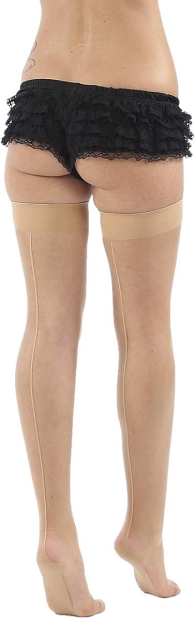 Classified Women's Beige Sexy Black Red Cuban Heel Stockings - Nude Seamed Welt Retro M