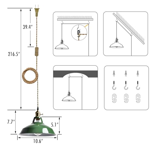 Image of YUBOLE Modern Green Plug-in Pendant Light Macaron Kitchen Hanging Swag Lamp