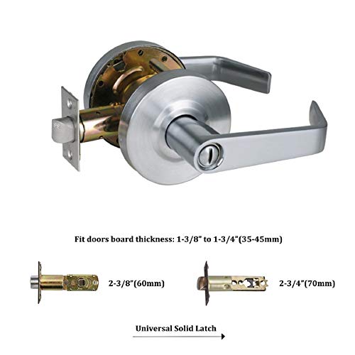 Heavy Duty Grade 2 Privacy Door Lever, Protective Coating Satin Chrome Finished Keyless Commercial Door Handle, Ul 3 Hour Fire Rated Ergonomic Lever For Interior Bath/Bedroom, 70Mm Latch #TOP6