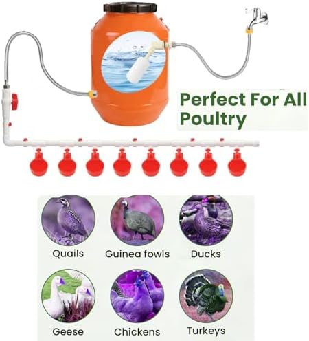 58 Pcs Automatic Chicken Waterer System with 8 Water Cups & 2 Garden Hose &1/2" PVC Pipe & Float Valve & Hose Connector Kit for Chicken coops,Geese,Ducks,Compatible with Water Tanks,1/2"&3/4" Hose — view 6