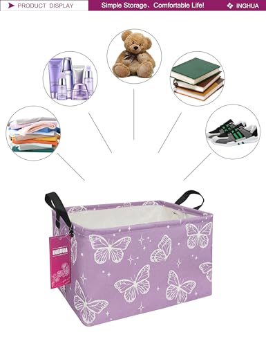 Image of Rectangular Storage Basket Fabric Organizer Bin for Toys,Books,Clothes,Gifts,Pets-Perfect for Home,Office,Nursery,Dorm,Shelf(Rec-butterfly )