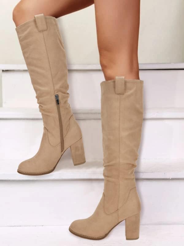 Juliet Holy Women's Knee High Boots Chunky Block Heel Wide Calf Round Toe Side Zipper Fashion Dress Boot - Image 6