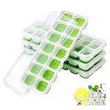 🍹【Fácil liberación】A diferencia de las tradicionales bandejas de hielo de plástico duro, esta bandeja para cubitos de hielo con tapa utiliza material TPE que le da forma al fondo, lo que facilita la liberación de los cubitos de hielo. Simplemente saque los cubitos de hielo empujando la parte inferior sin doblarse ni torcerse. Tamaño de la bandeja: 254 x 98 x 29 mm, tamaño del cubo: 40 x 30 x 28 mm.