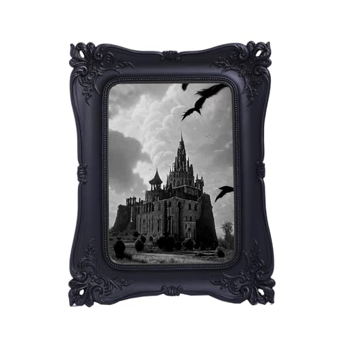 SIKOO Gothic Picture Frame 5x7 Black Vintage Picture Frames Tabletop and Wall Mount Display Black Gothic Halloween Decor