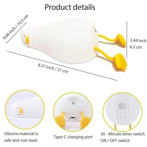 Image of JB'S LAND Cute Silicone Lamp For Kids Room Decor, Dimmable Nursery Pear Lamps, Kawaii Room Decor Fruit Night Light Bedside Lamp For Baby And Toddler (Lying Duck, Led)