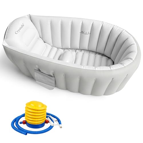 Crystals Inflatable Baby Bath Tub for Newborns & Toddlers Foldable Portable Baby Bathtub with Non-Slip Cushioned Base Quick Inflate Easy Drain Plug & Travel-Friendly Infant Bath