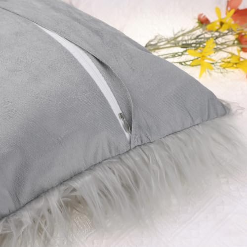 Uxcell Shaggy Cushions Pack of 2 Faux Fluffy Throw Pillow Covers for Sofa Bedroom Sofa Home Decor Light Grey 45 x 45 cm - Image 4
