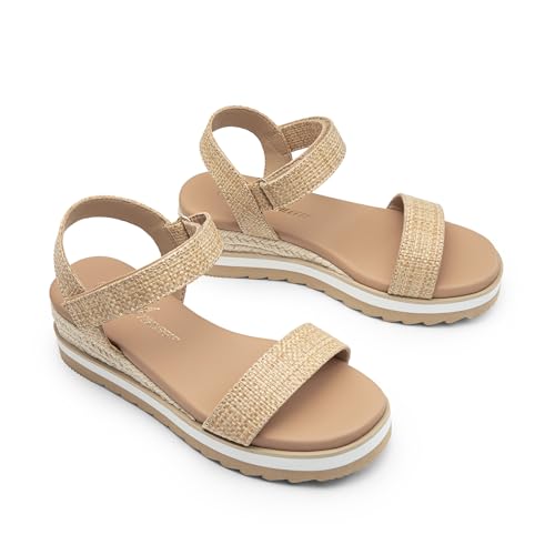 Image of Athlefit Girls Platform Wedge Sandals Open Toe Espadrille Sandals Ankle Strap Summer Dress Shoes for Toddler Little Big Kid