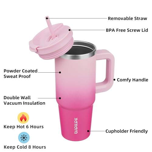 Image of BJPKPK 30oz Stainless Steel Insulated Tumbler With Handle And Lid Straw Travel Coffee Mug Thermal Cup,Cherry Blossom