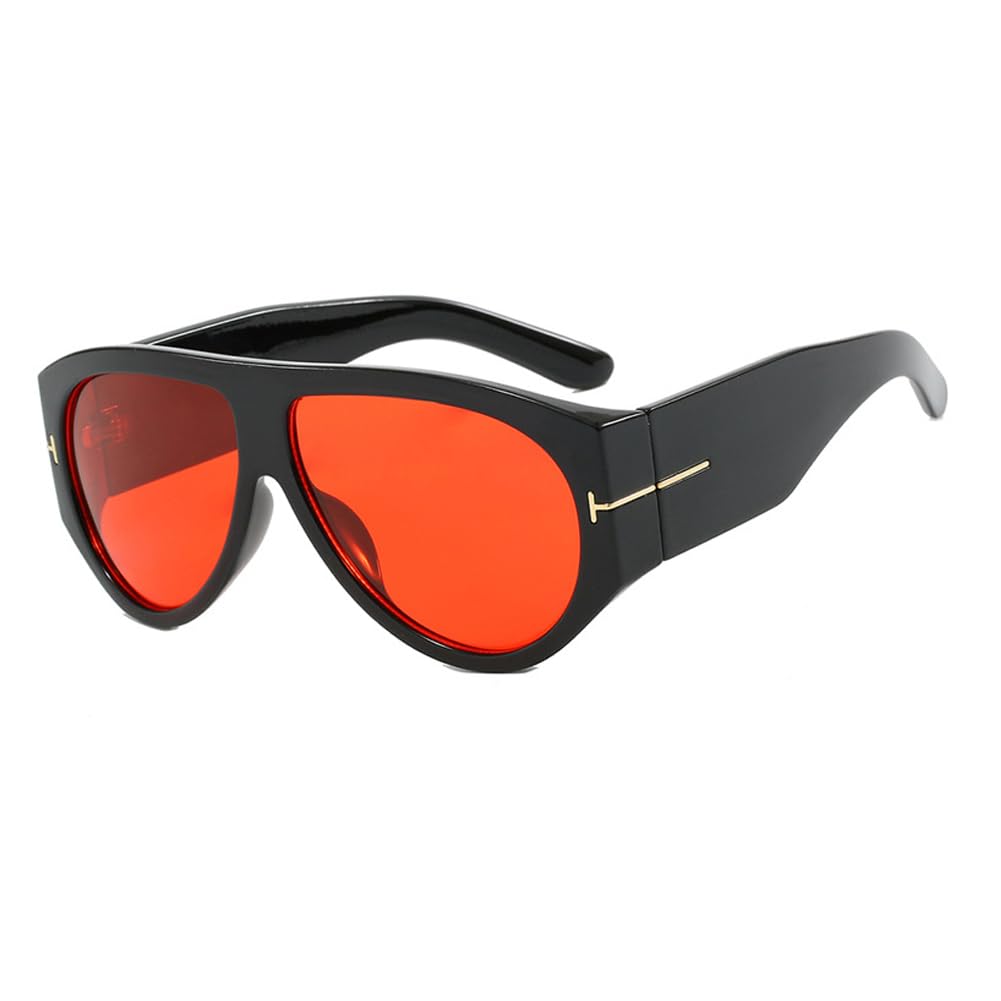Lranolwxv Women's Black Red Oversized Sunglasses Uv400 Protection Pilot Thick Temples Sun Glasses Luxury Sunnies Outdoor Travel Street