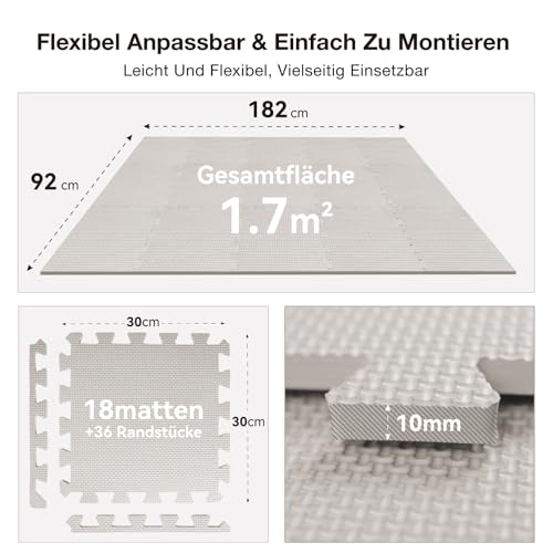 AIRHOP Bodenschutzmatte Fitness Matte Extra Dicke Bodenmatten, rutschfeste Schutzmatten Fitnessraum, Fitness Boden, Sportboden, Poolunterlage, [31.5x31.5cm] - 18 Fallschutzmatten