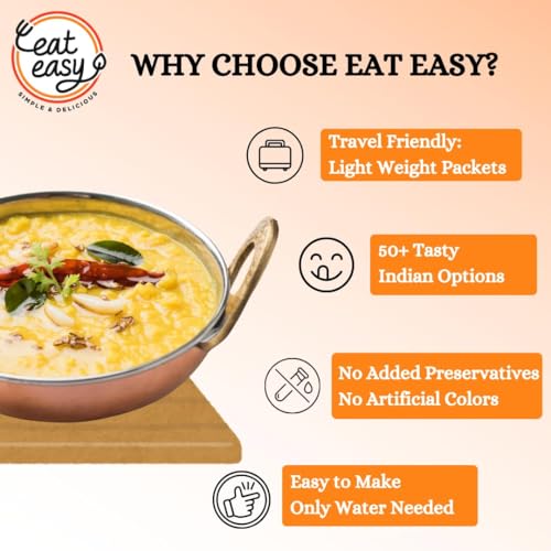 Image of Eat Easy Ready To Eat Dal Tadka- 62gm (Pack of 2) | Made with Tur Dal, Chana Dal & Cow Ghee| Freeze-Dried, Lightweight, Instant Dal for Travel, Camping, Trekking, Quick Lunch, Dinner | Homestyle Taste, Just Add Hot Water