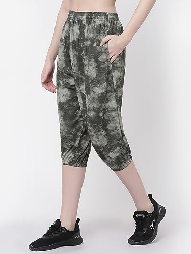 Image of UZARUS Women's Animal Print Tie-Dye Strechable Capri 3 /4th Shorts
