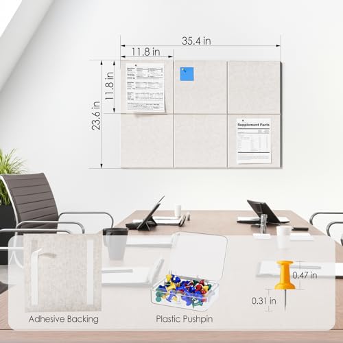 Image of MaxGear Felt Bulletin Board 36 inch x 24 inch, Light Tan Felt Wall Tiles Push Pins