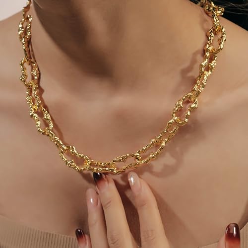 Chunky Necklaces for Women with 18k Gold Plated Textured Statement Necklace Gold Chain Necklace for Her4