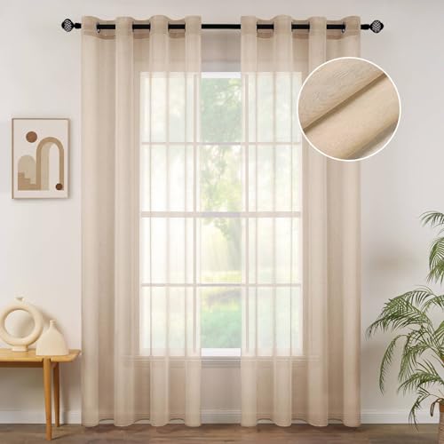 MIULEE 2 Panels Beige Semi Sheer Window Curtains Elegant Grommet Top Window Voile Drapes/Treatment...