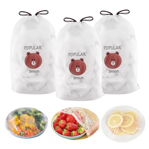 alwaiiz 300 bolsas herméticas, film transparente con goma, cubiertas desechables, adecuadas para el almacenamiento de alimentos y picnic al aire libre