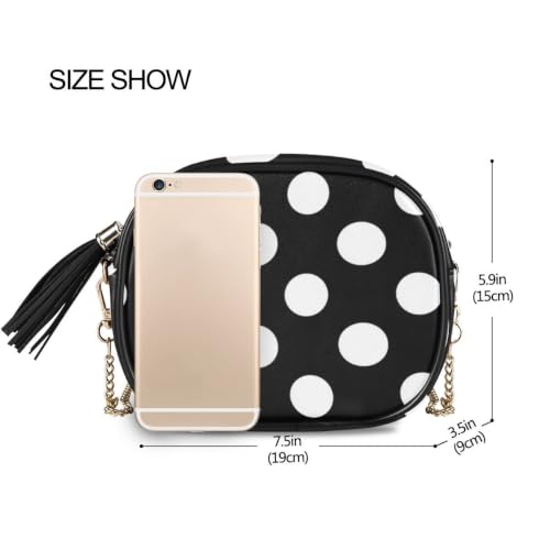 Image of ALAZA Women's Polka Dot Black Large White Dots PU Leather Crossbody Bag Shoulder Purse with Tassel