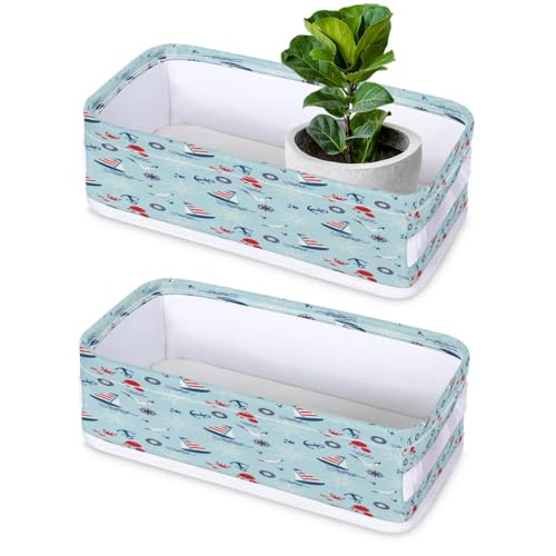 QsirBC Cartoon Sea Anchorage Storage Baskets Foldable Toilet Tank Topper Basket with White Handle Waterproof Toilet Tank Basket Decorative Organizer for Bathroom Laundry Room