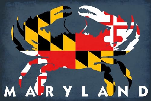 ART.COM Wall Art Print Maryland - Crab Flag by Lantern Press, 18" x 12"