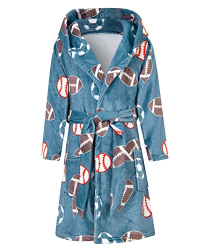Funnycokid Boys Robe Kids Hooded Fleece Bathrobe Flannel Pajamas Soft Sleepwear 7-14 Years