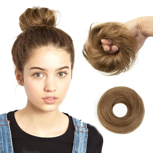 Chignon elastique marron dore postiche tresses cheveux humains extensions femme