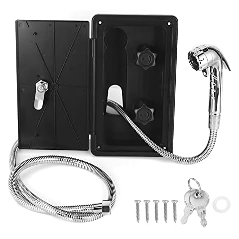 GAESHOW Hervorragende Außendusche für Wohnmobile, RV Außendusche Box Kit, Heißkaltwasser-Doppelventil mit Verriegelungsschlüsseln 1/2-Zoll-Gewinde für Boot RV Wohnwagen Wohnmobil Cover