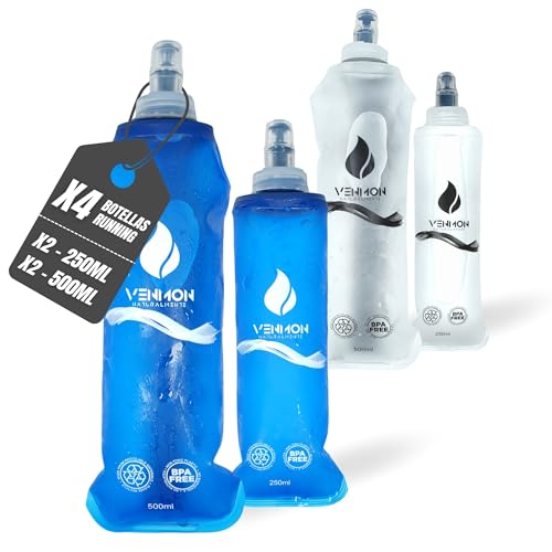 [4-Pack] Botella de Hidratación BPA FREE Running,Soft Flask, Hidrapack, Botella plegable, Bolsa de Hidratación Deportiva, Botella de Agua Reutilizable, Botella de agua, Bidon de agua, Running.