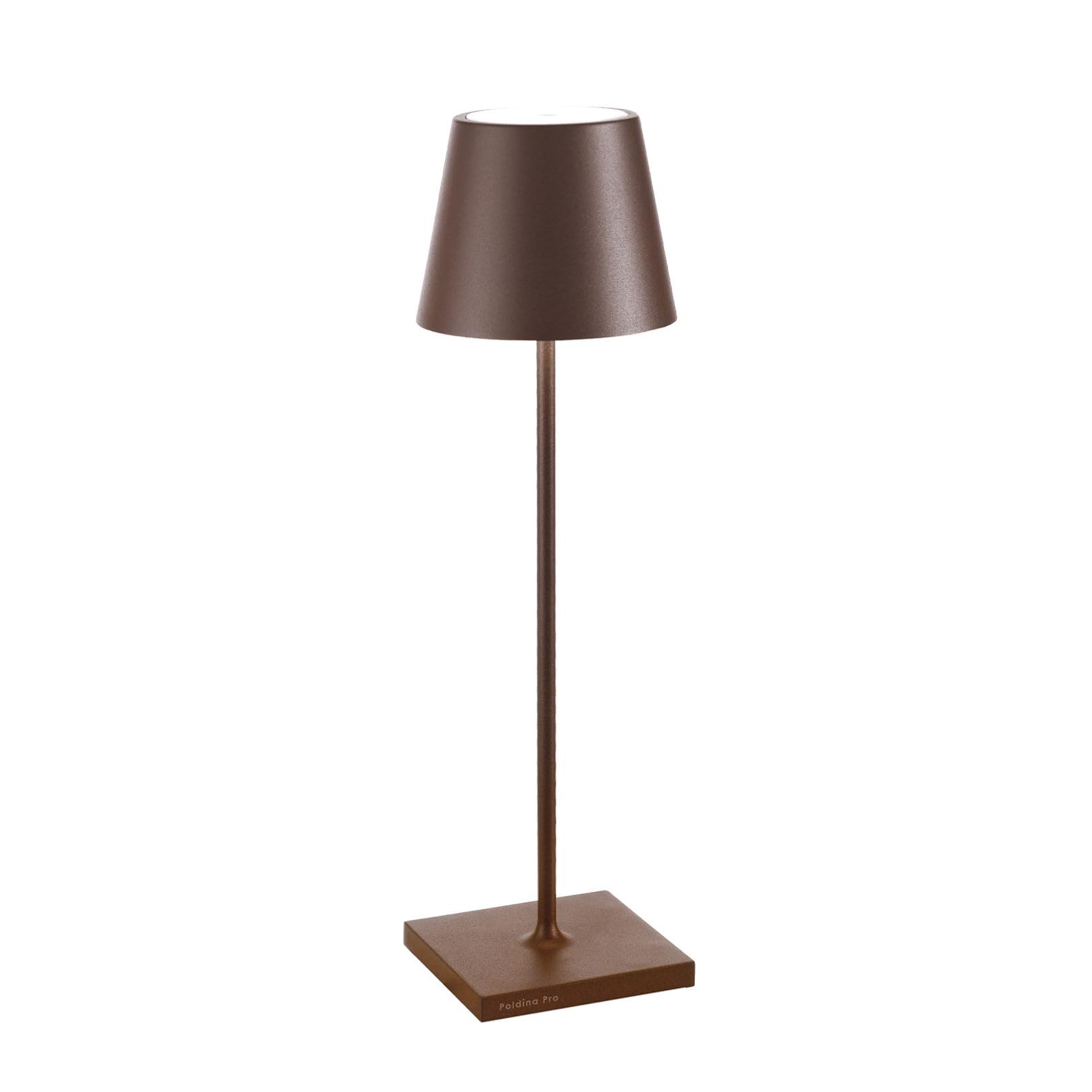 Zafferano, Poldina Pro, Lampada da Tavolo Ricaricabile e Senza Fili con Controllo Touch, Utilizzabile anche come Lampada da Esterni, Dimmer, 2200-3000 K, Altezza 38 cm, Colore Corten