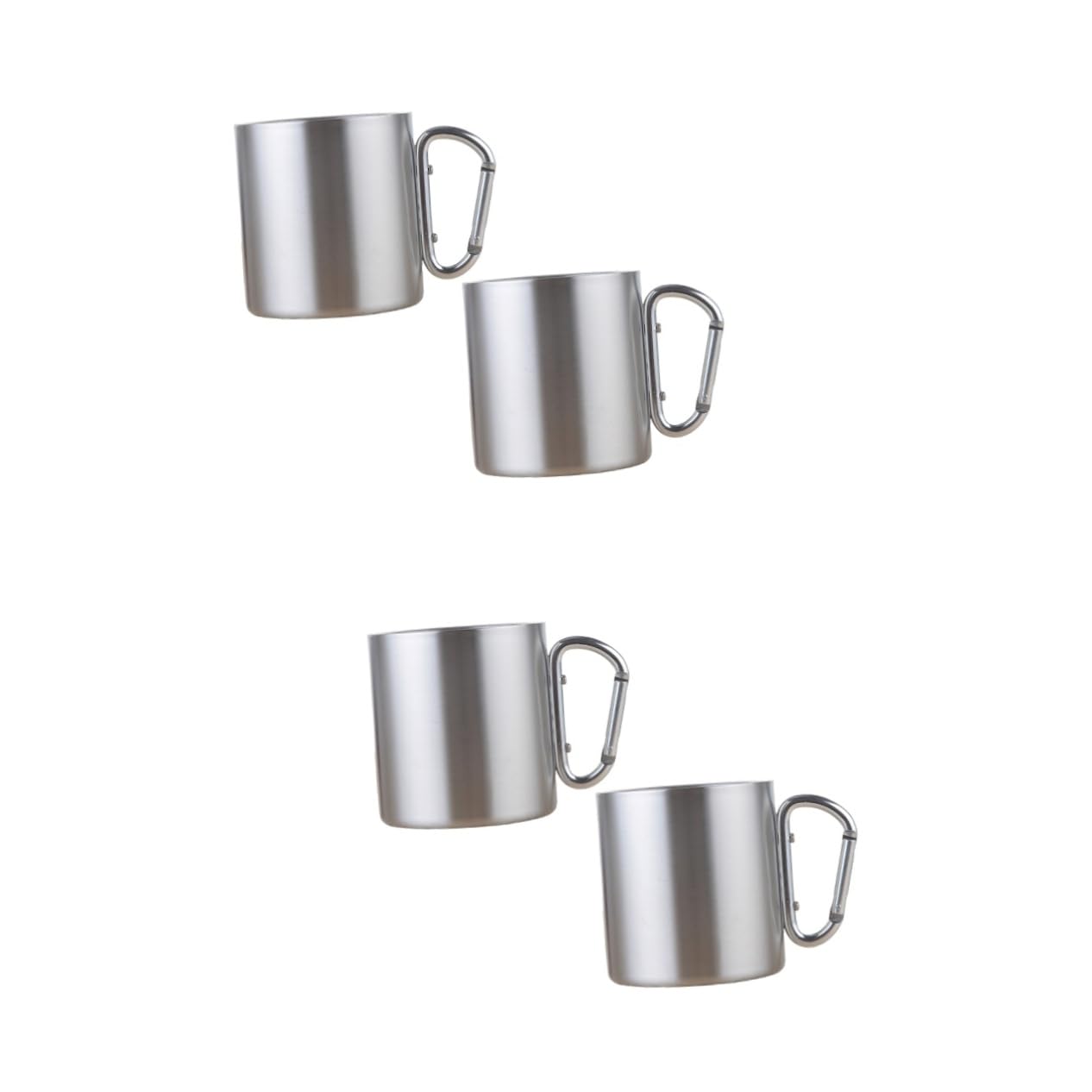 BRIGHTFUFU 4 Pcs Stainless Steel Mug Camping Mug with Handle Travel Water Cup Portable Travel Cup Carabiner Coffee Mug Camping Coffee Mug Cup for Outdoors Use Backpacking Mug Silver