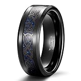 TRUMIUM Anillo de tungsteno de 8 mm para hombre con incrustaciones de dragón celta rojo/verde, alianzas de boda para hombre, ajuste cómodo, tamaño 7-13, Metal, Tungsteno,
