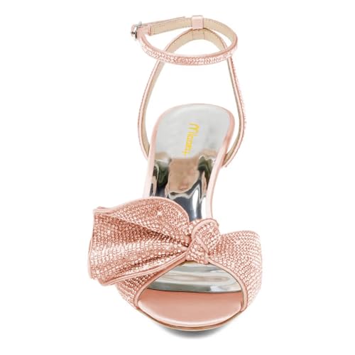 Milooey shoes Womens Glitter Rhinestone Bow Heeled Sandal Elegant Crystal Ankle Strap Kitten Heels Open Toe Dress Wedding Party Evening Shoe Size 4-16 US4