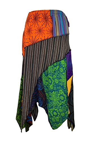 Agan Traders Women's 2025 Spring Gypsy Tribal Boho Hippie Cotton Asymmetrical Summer Patch Highwaist Skirt2