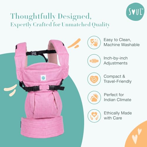 Image of SOULSLINGS 4-in-1 Lali Baby Carrier Bag - Bloom - Cotton | Compact & Lightweight (400g) | Adjustable for 0-24 Months (4-15kg) | Machine Washable & Handwashable | Breastfeeding Friendly