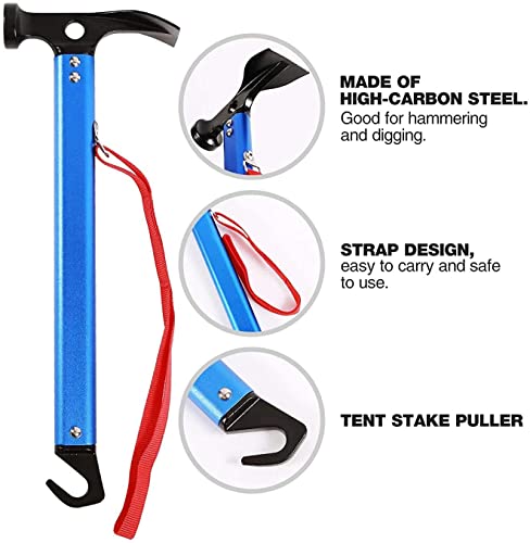 LATERN Campinghammer Mit Haken, 30cm Zelthammer Aus Aluminium Outdoor-campinghammer Multifunktionaler Zeltheringhammer Mit Aufbewahrungstasche Mit Kordelzug (Blau)