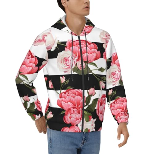 Sweat à capuche homme à imprimé floral noir et blanc pour le week-end